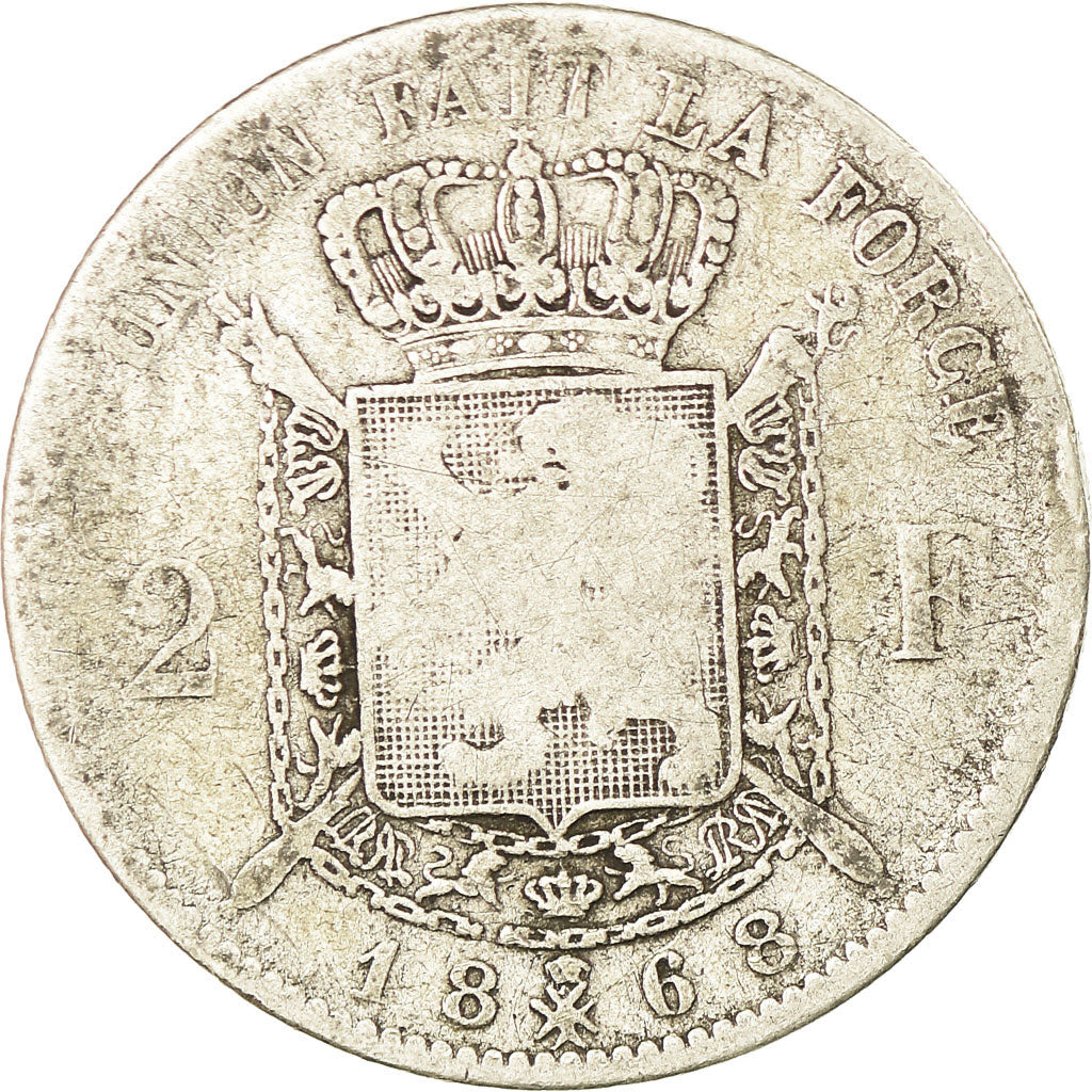 Coin, Belgium, Leopold II, 2 Francs, 2 Frank, 1868, F(12-15), Silver, KM:30.1