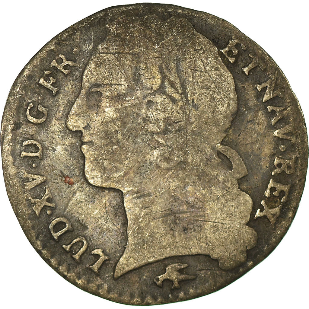 Moeda, França, Louis XV, 12 Sols, 1/10 ECU, 1758, Lyon, VF(30-35), Prata