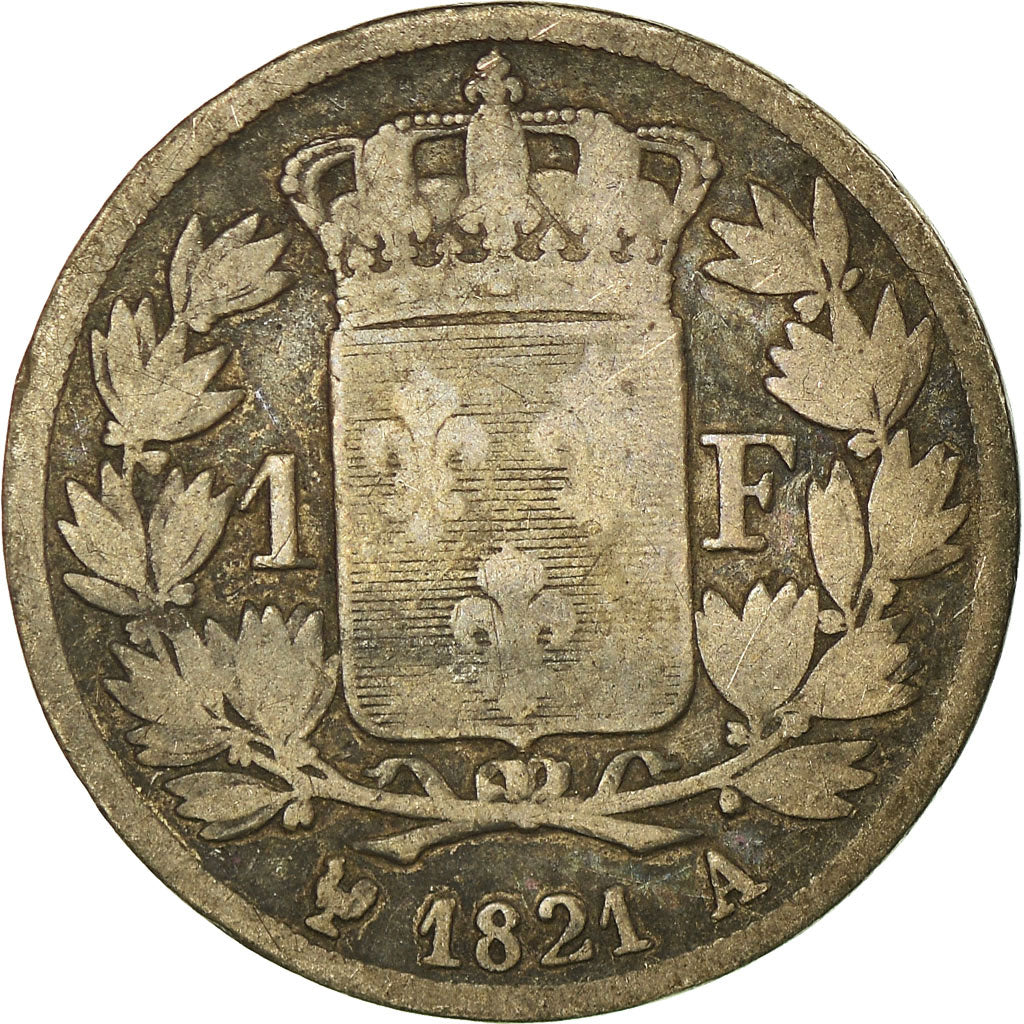 Moneta, Francja, Louis XVIII, Louis XVIII, Franc, 1821, Paris, VG(8-10), Srebro