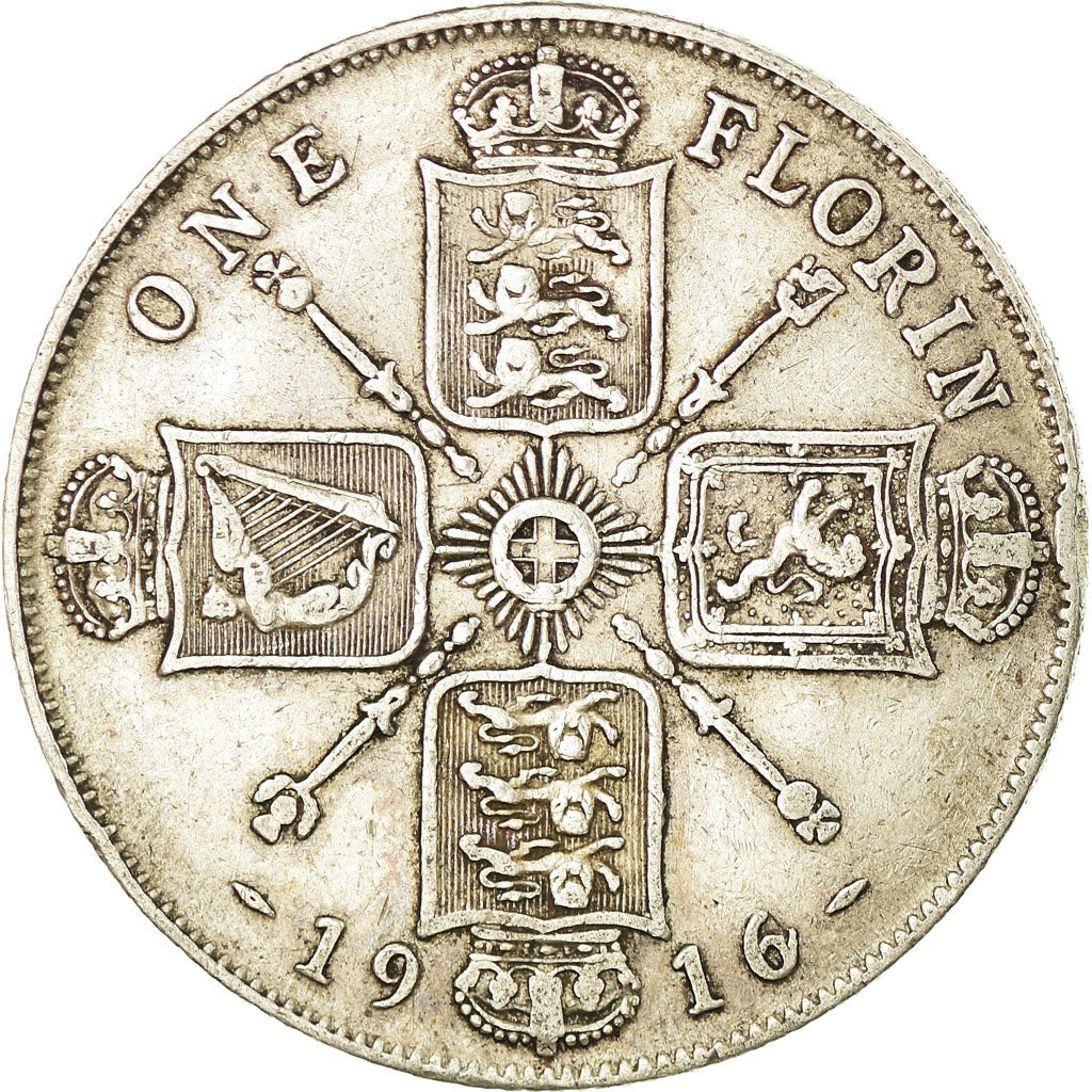 Coin, Great Britain, George V, Florin, Two Shillings, 1916, VF(30-35), Silver