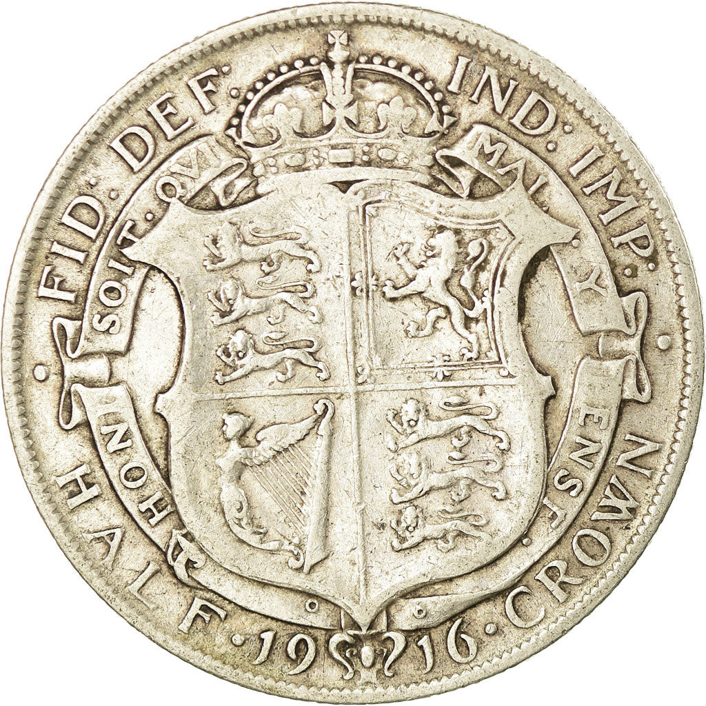 Coin, Great Britain, George V, 1/2 Crown, 1916, VF(30-35), Silver, KM:818.1
