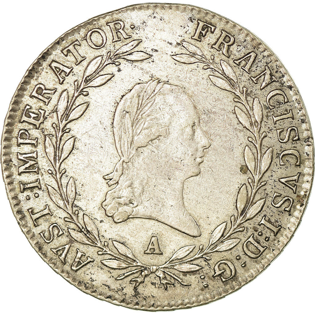 Moeda, Áustria, Franz II (I), 20 Kreuzer, 1812, Günzburg, AU(50-53), Prata