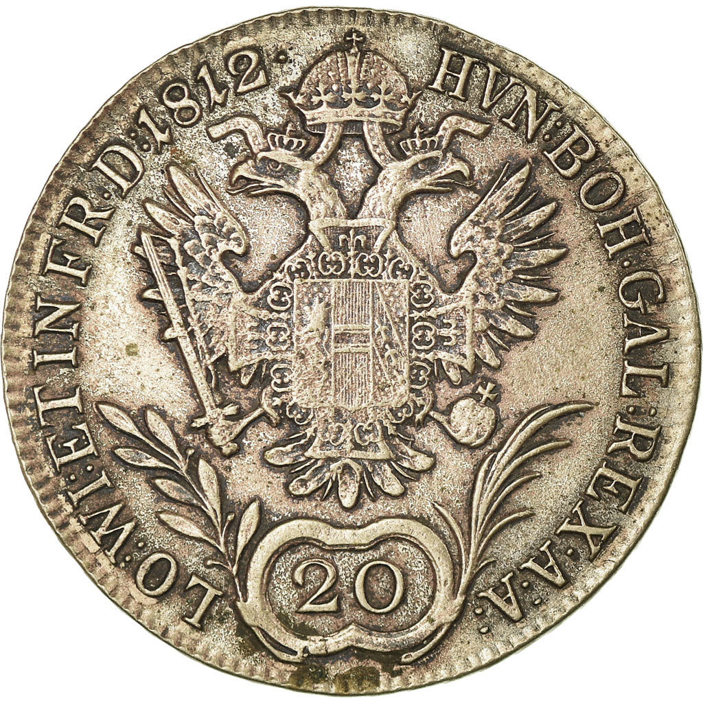 Moeda, Áustria, Franz II (I), 20 Kreuzer, 1812, Günzburg, AU(50-53), Prata