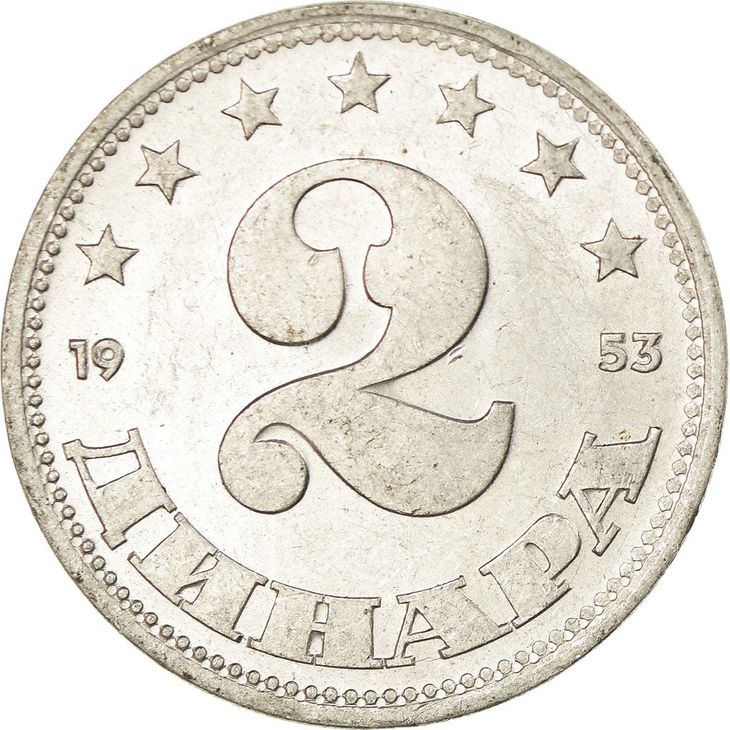 Coin, Yugoslavia, 2 Dinara, 1953, MS(60-62), Aluminum, KM:31