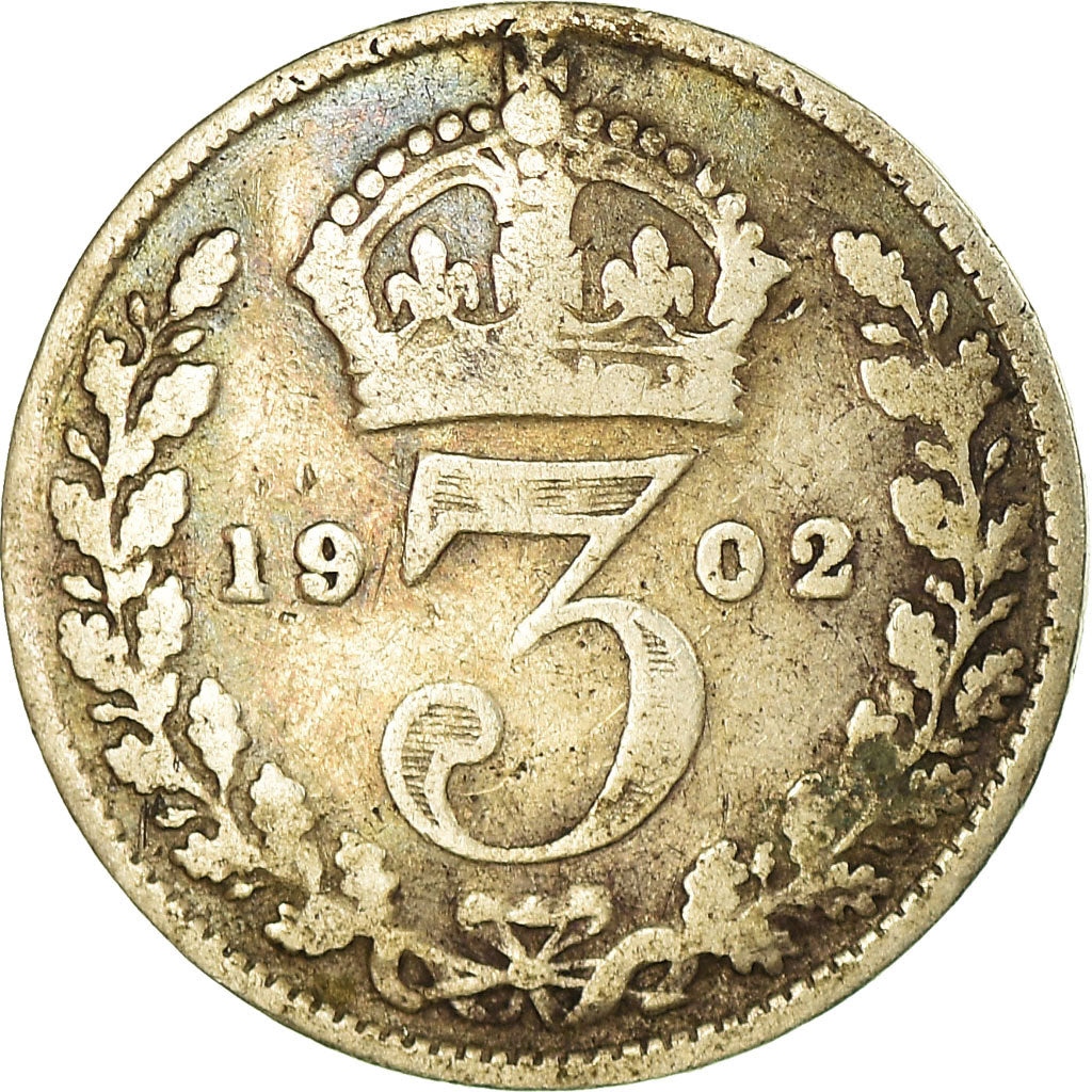 Coin, Great Britain, Edward VII, 3 Pence, 1902, VF(20-25), Silver, KM:797.1