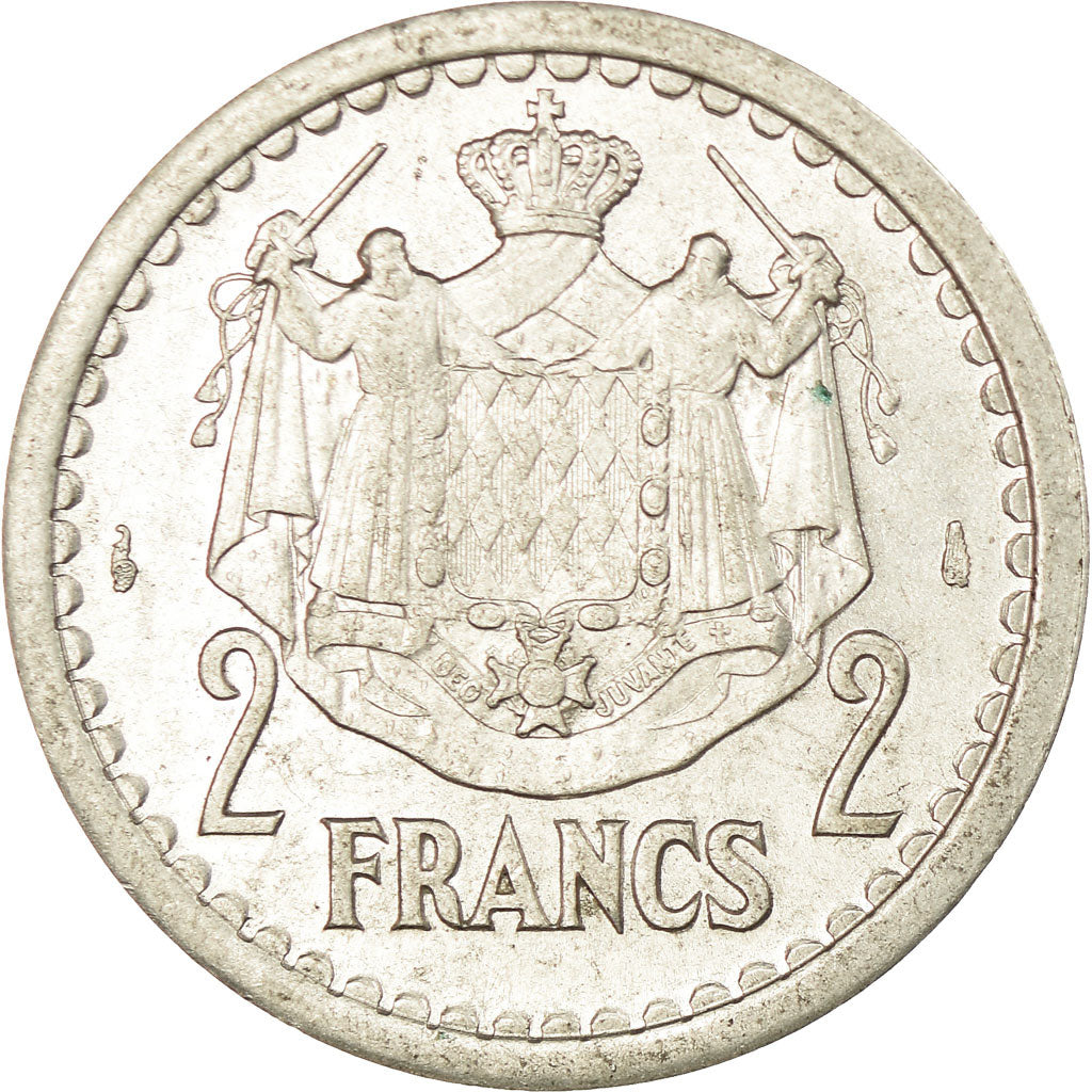 Coin, Monaco, Louis II, 2 Francs, Undated (1943), AU(50-53), Aluminum, KM:121