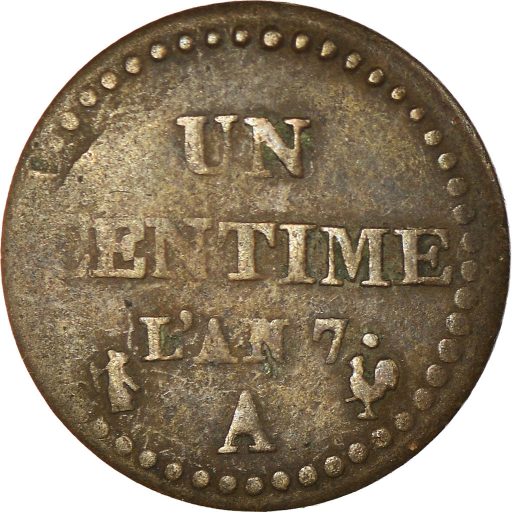 Moneta, Francia, Dupré, Centime, 1798, Paris, MB, Bronzo, KM:646, Gadoury:100