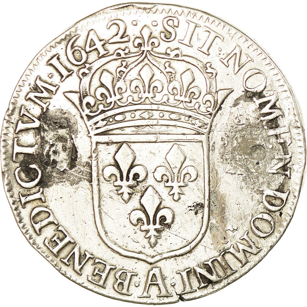 Moeda, França, Louis XIII, 1/2 Écu, deuxième poinçon de Warin, 1/2 Ecu
