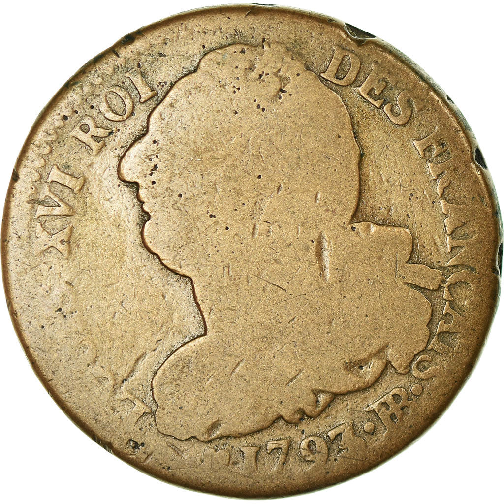 Moneta, Francia, 2 sols français, 2 Sols, 1793, Strasbourg, MB, Bronzo, KM:612