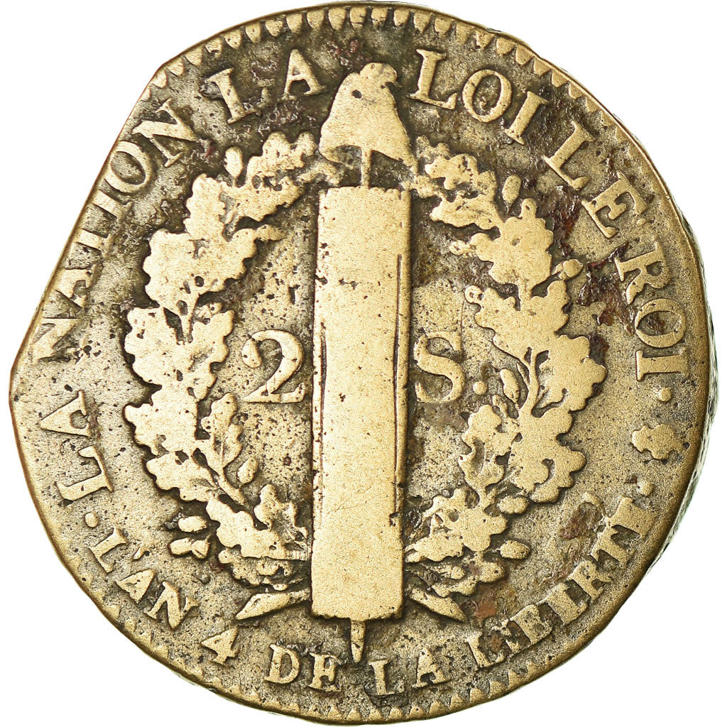 Coin, France, 2 sols françois, 2 Sols, 1792, Paris, VF(20-25), Bronze