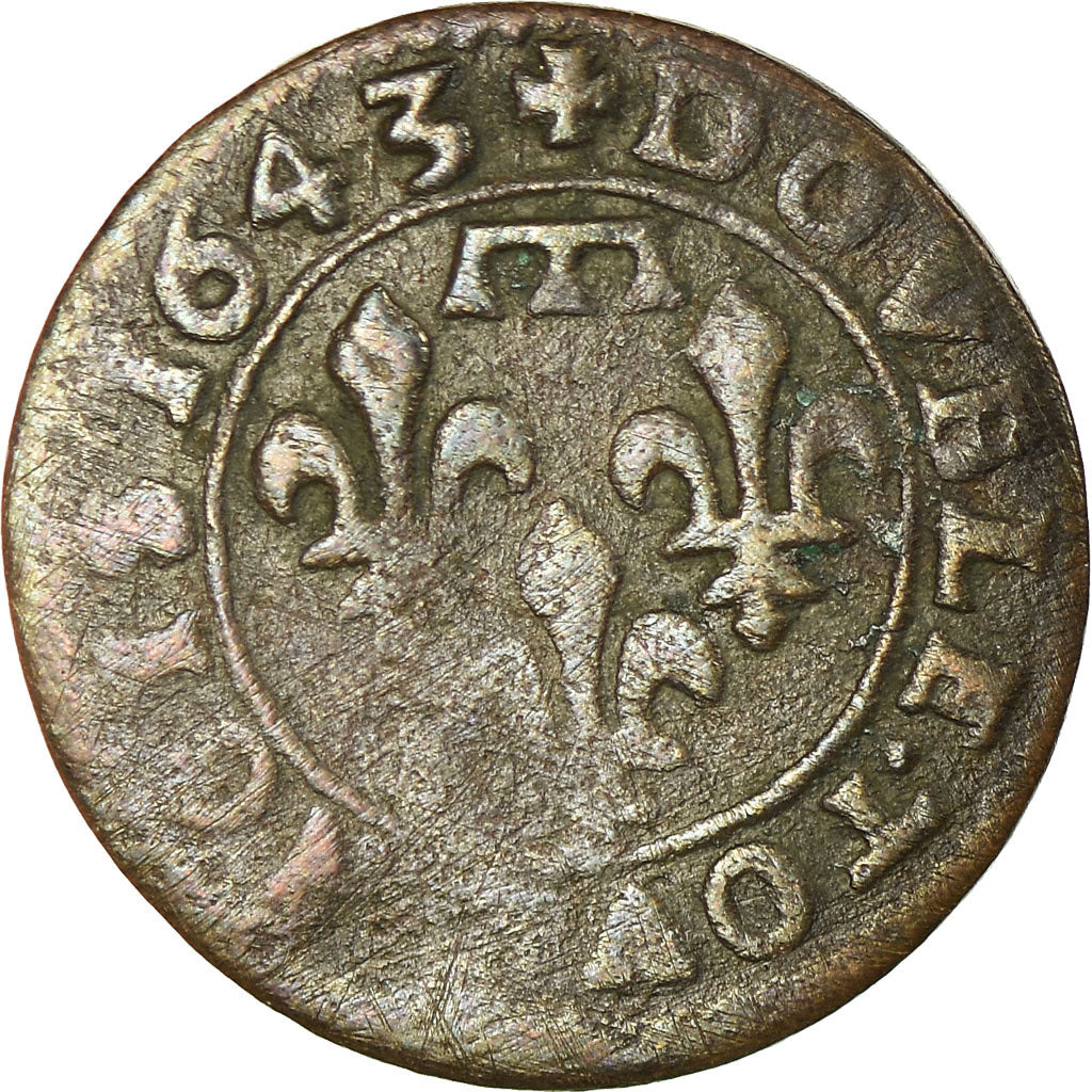 Coin, FRENCH STATES, DOMBES, Gaston de Orleans, Double Tournois, 1643, Trévoux