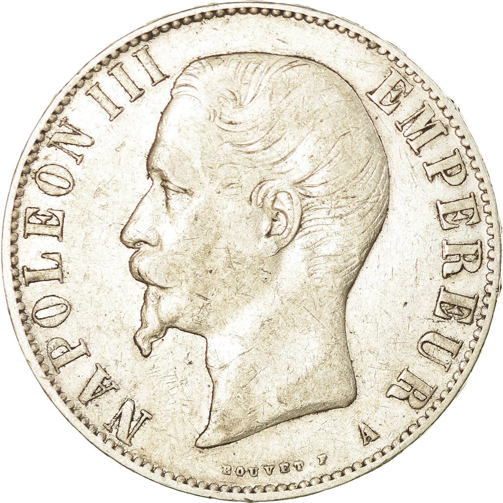 Moneda, Francia, Napoleon III, Napoléon III, 5 Francs, 1856, Paris, BC+, Plata