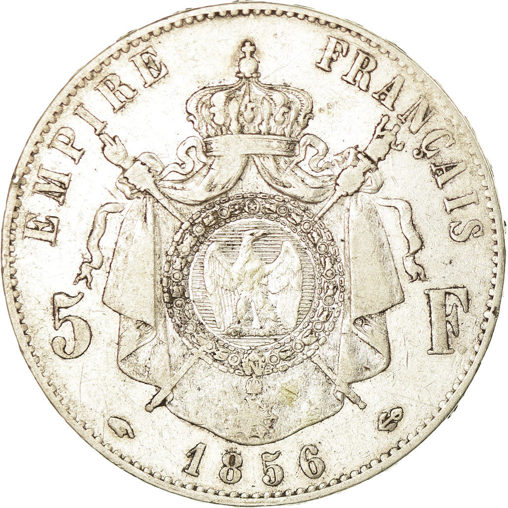 Moneda, Francia, Napoleon III, Napoléon III, 5 Francs, 1856, Paris, BC+, Plata