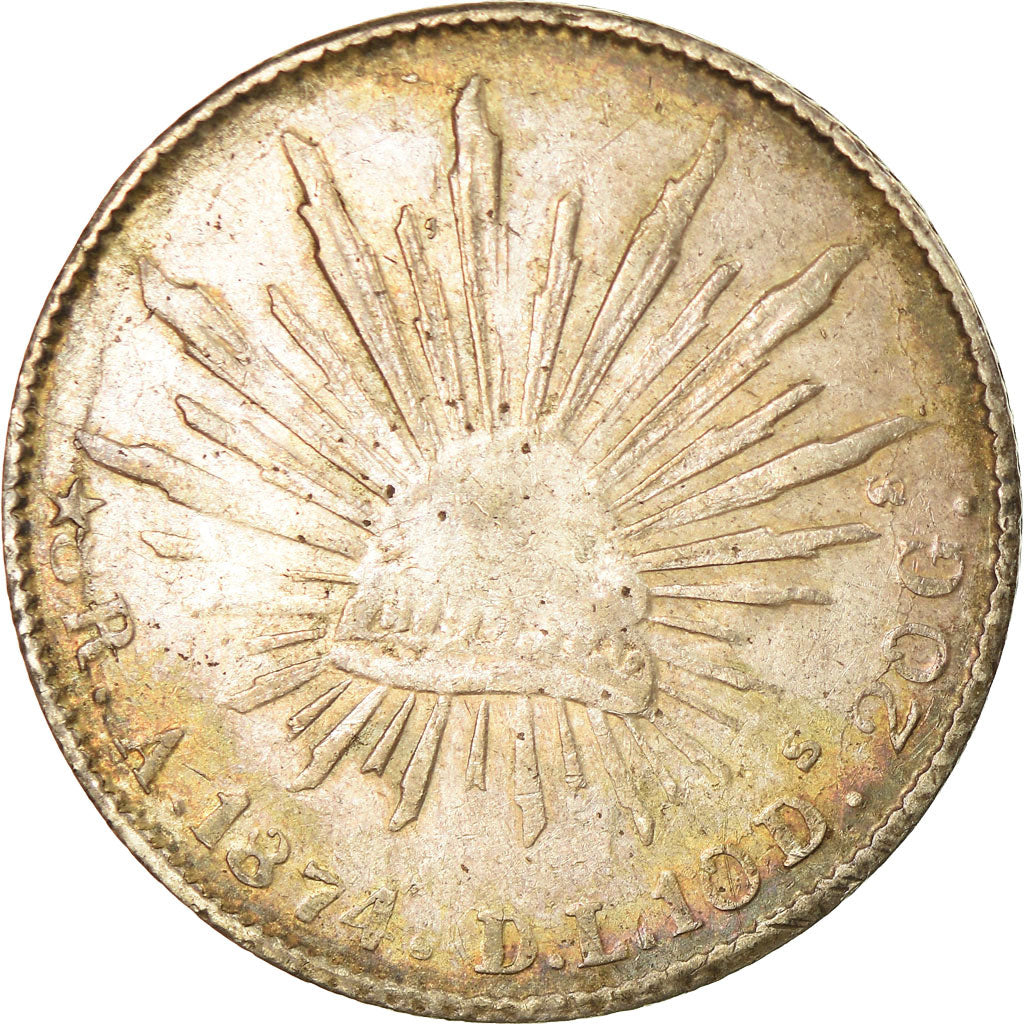 Coin, Mexico, 8 Reales, 1874, Alamos, EF(40-45), Silver, KM:377