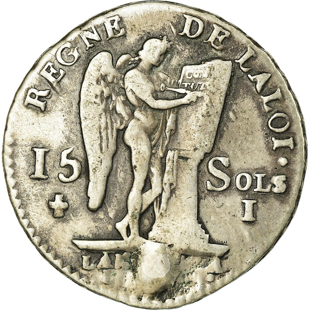 Moneda, Francia, Louis XVI, 15 Sols, 1791, Limoges, BC+, Plata, KM:604.5