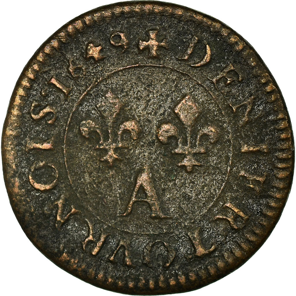 France, Louis XIV, Denier tournois, 1649/2, Paris, TB+, Cuivre, CGKL:552