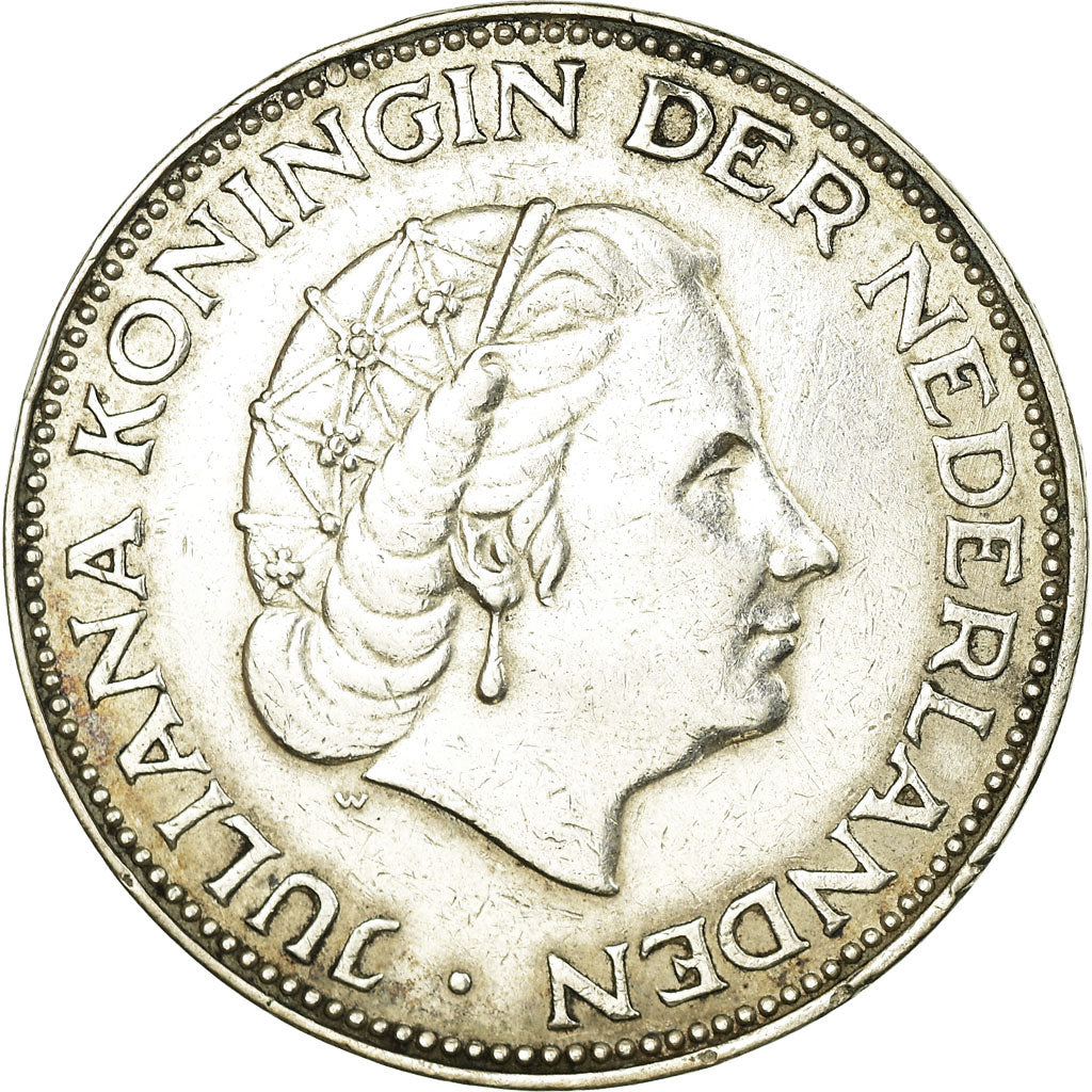 Coin, Netherlands, Juliana, 2-1/2 Gulden, 1961, EF(40-45), Silver, KM:185