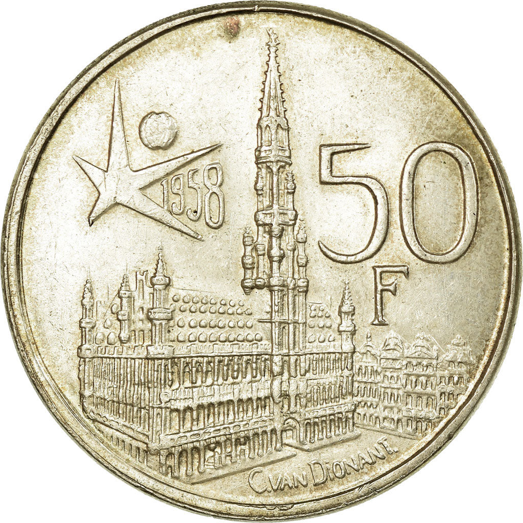 Coin, Belgium, 50 Francs, 50 Frank, 1958, Brussels, EF(40-45), Silver, KM:151.1
