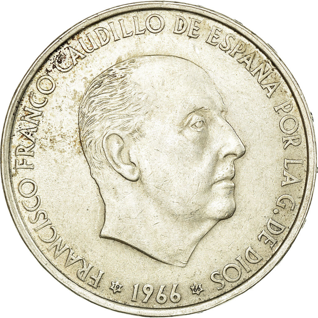 Coin, Spain, Caudillo and regent, 100 Pesetas, 1966, AU(50-53), Silver, KM:797