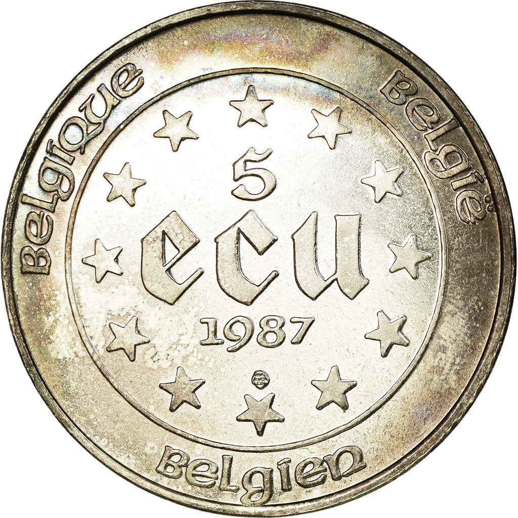 Münze, Belgien, 5 Ecu, 1987, VZ+, Silber, KM:166