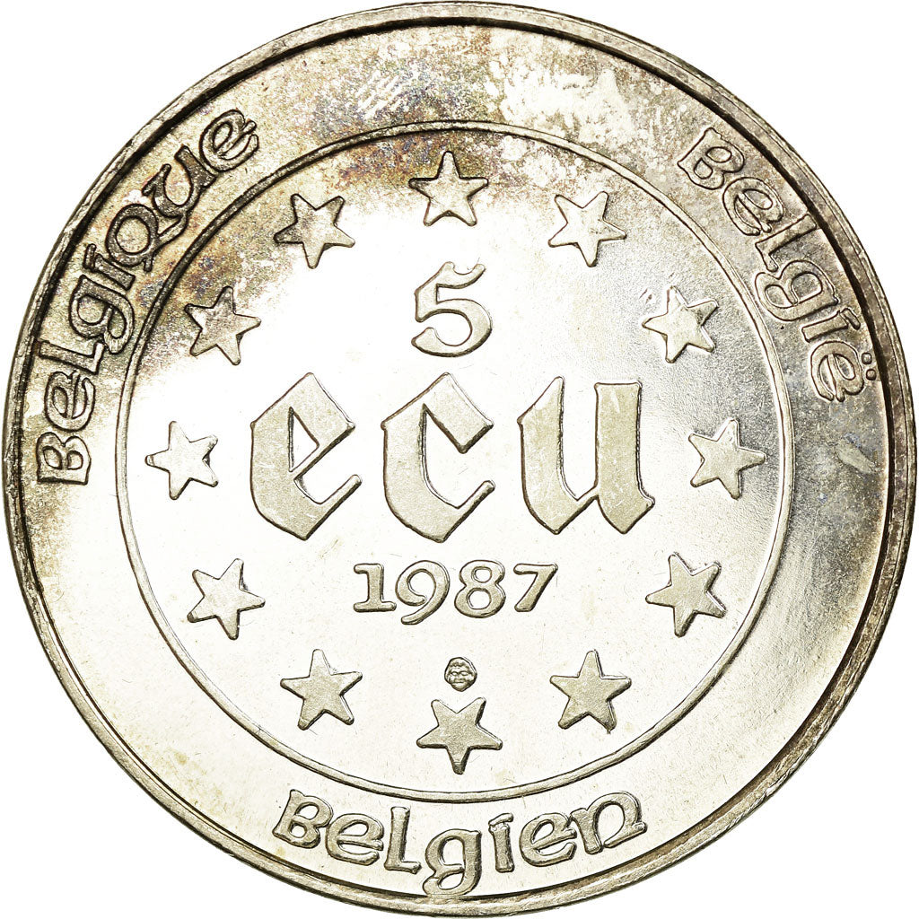 Coin, Belgium, 5 Ecu, 1987, AU(55-58), Silver, KM:166