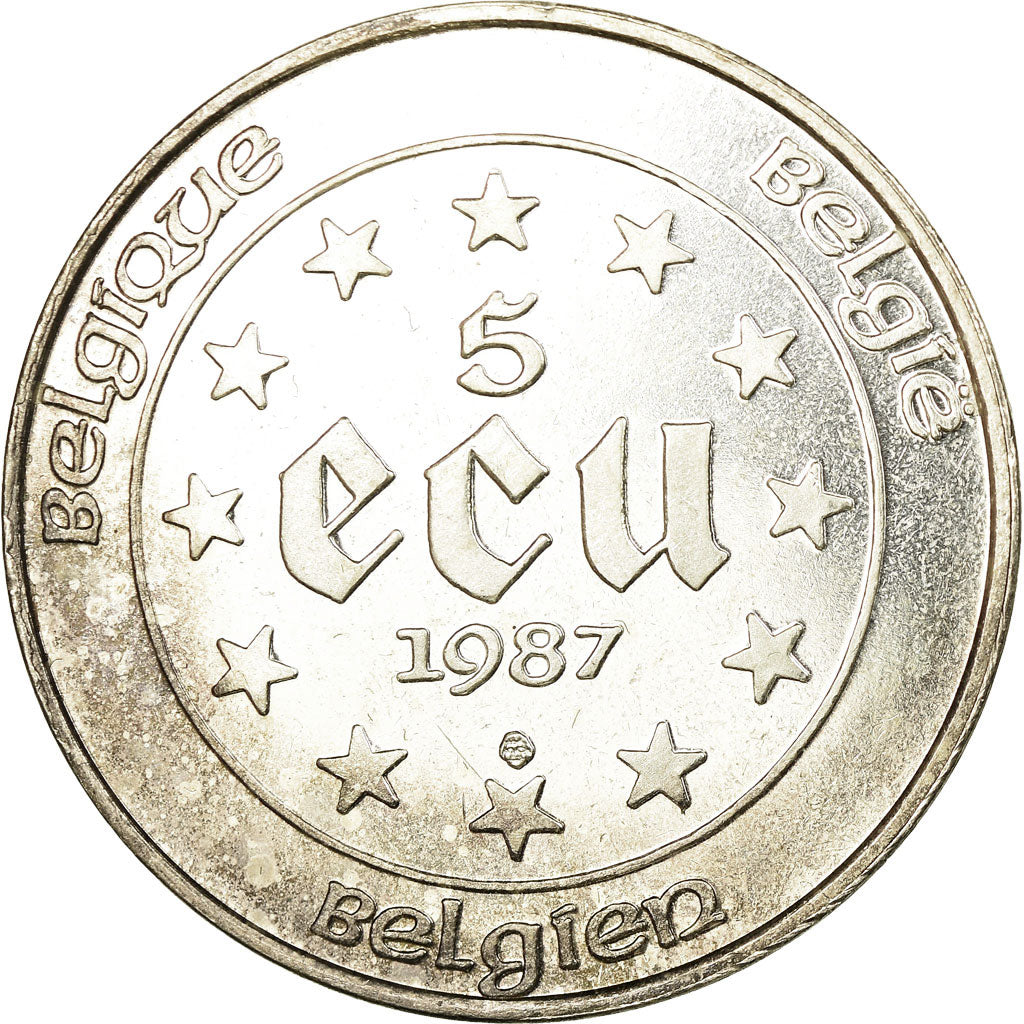 Moneta, Belgio, 5 Ecu, 1987, SPL-, Argento, KM:166