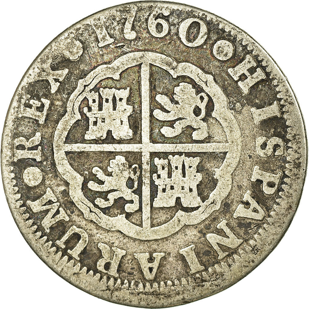 Coin, Spain, Charles III, 2 Reales, 1760, Madrid, VF(20-25), Silver, KM:388.1