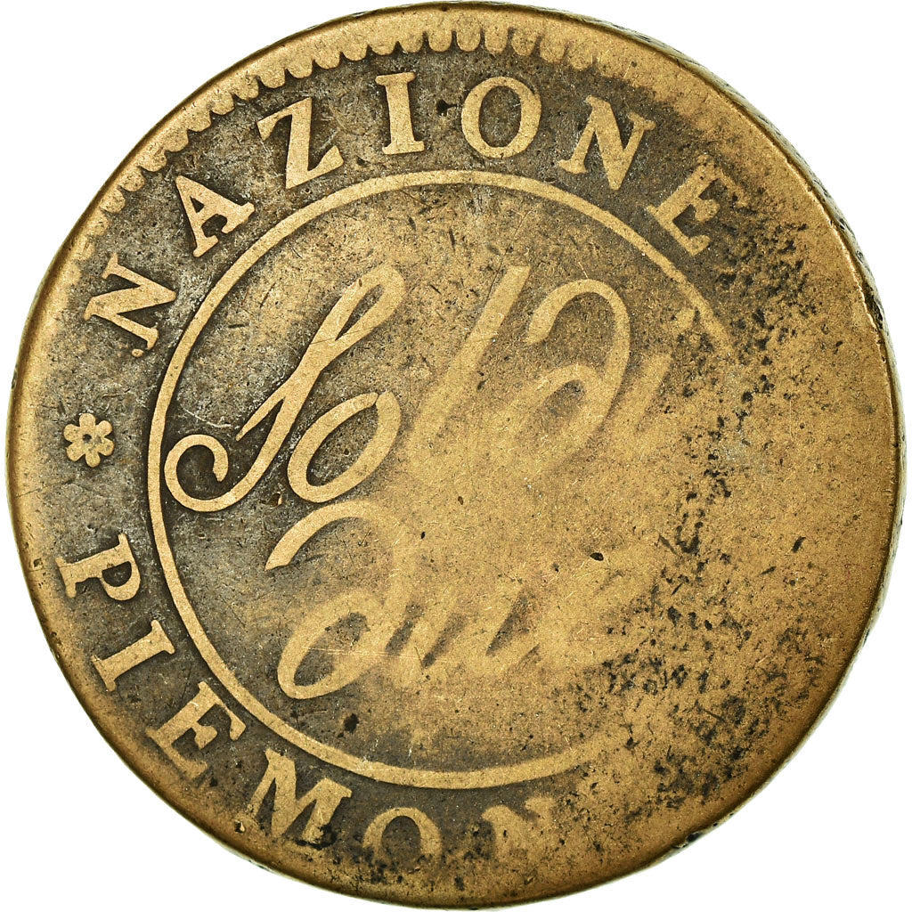 Coin, ITALIAN STATES, PIEDMONT REPUBLIC, Due (2) Soldi, 1800, Turin, F(12-15)