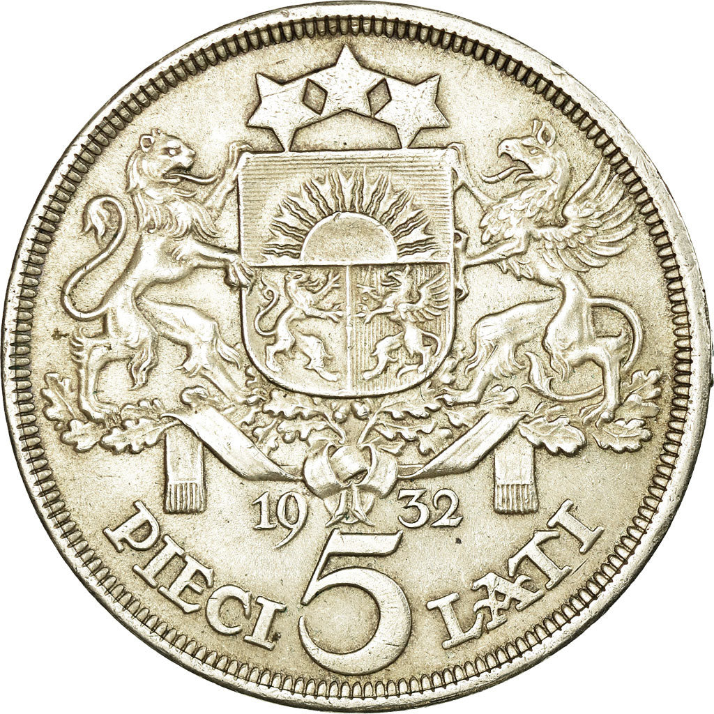 Coin, Latvia, 5 Lati, 1932, EF(40-45), Silver, KM:9