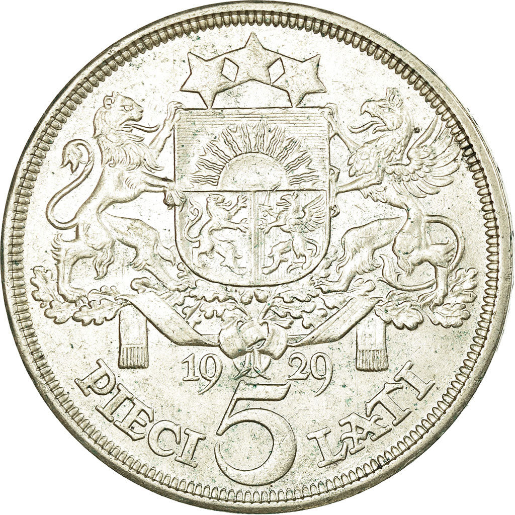 Coin, Latvia, 5 Lati, 1929, EF(40-45), Silver, KM:9