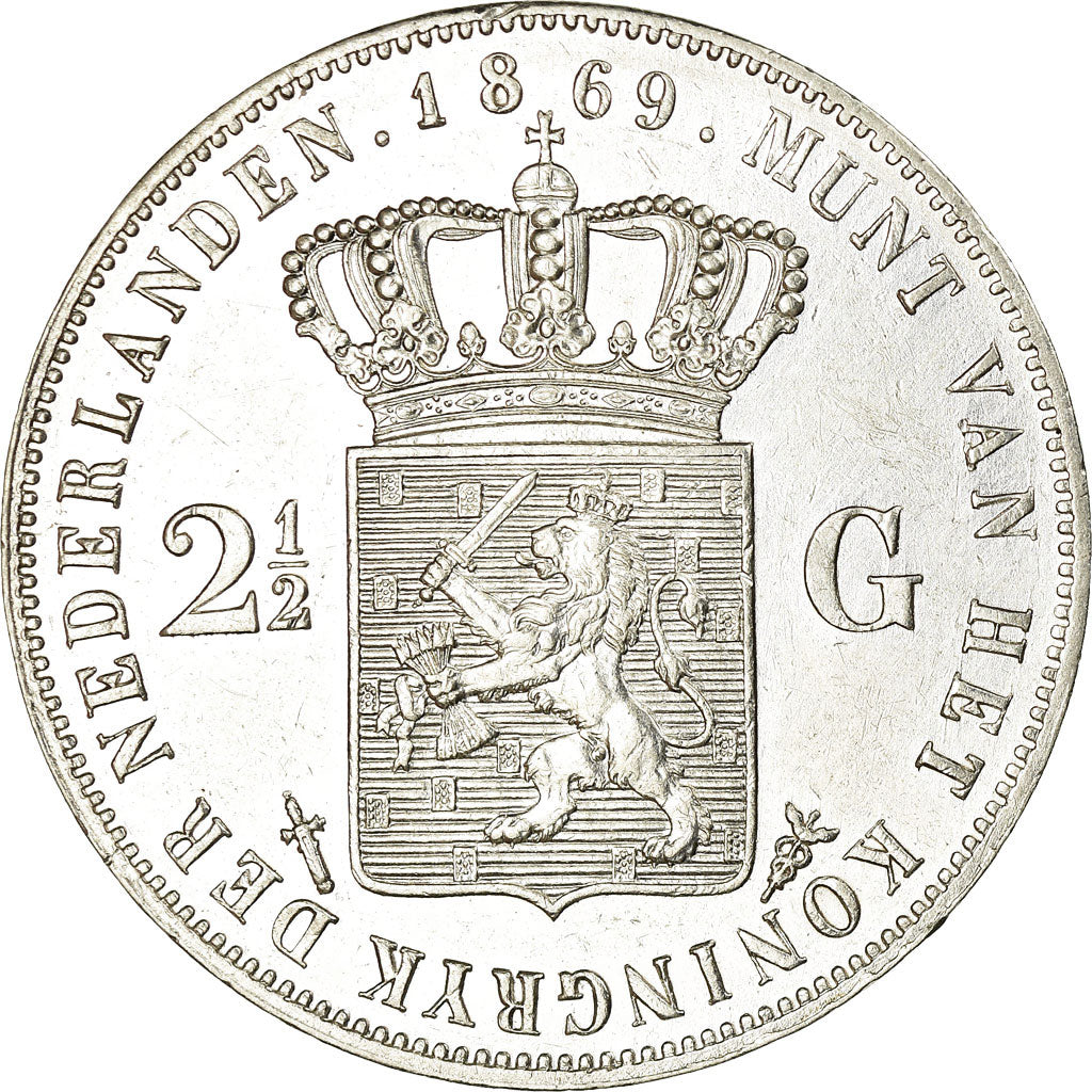 Moeda, Países Baixos, William III, 2-1/2 Gulden, 1869, Utrecht, AU(55-58)