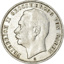 Coin, German States, BADEN, Friedrich II, 3 Mark, 1909, Stuttgart, AU(50-53)