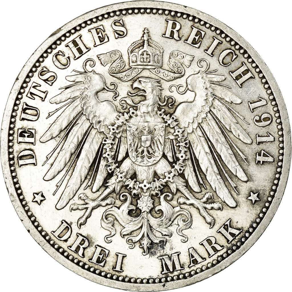 German States, PRUSSIA, Wilhelm II, 3 Mark, 1914, Berlin, AU(50-53), KM 538