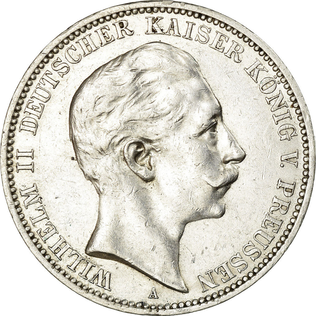 Coin, German States, PRUSSIA, Wilhelm II, 3 Mark, 1909 A, AU(50-53), KM 527