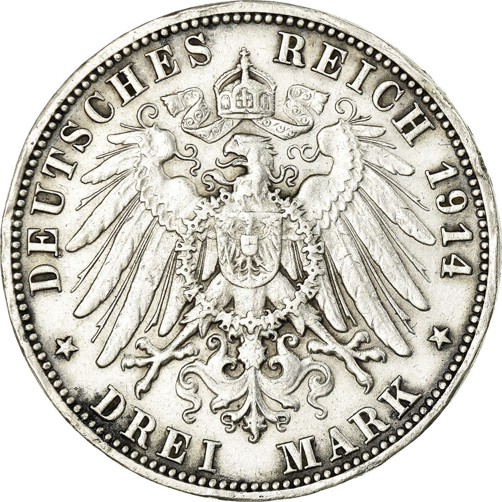 Coin, German States, WURTTEMBERG, Wilhelm II, 3 Mark, 1914, Freudenstadt
