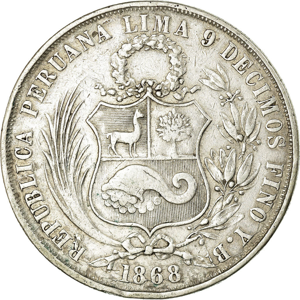 Coin, Peru, SOUTH PERU, Sol, 1868, Lima, VF(30-35), Silver, KM:196.3