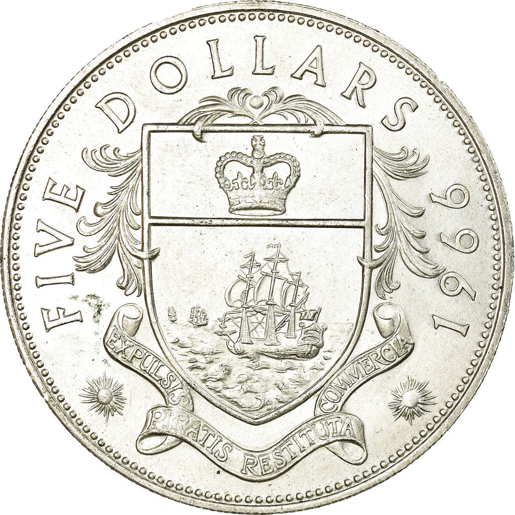 Monnaie, Bahamas, Elizabeth II, 5 Dollars, 1966, TTB+, Argent, KM:10