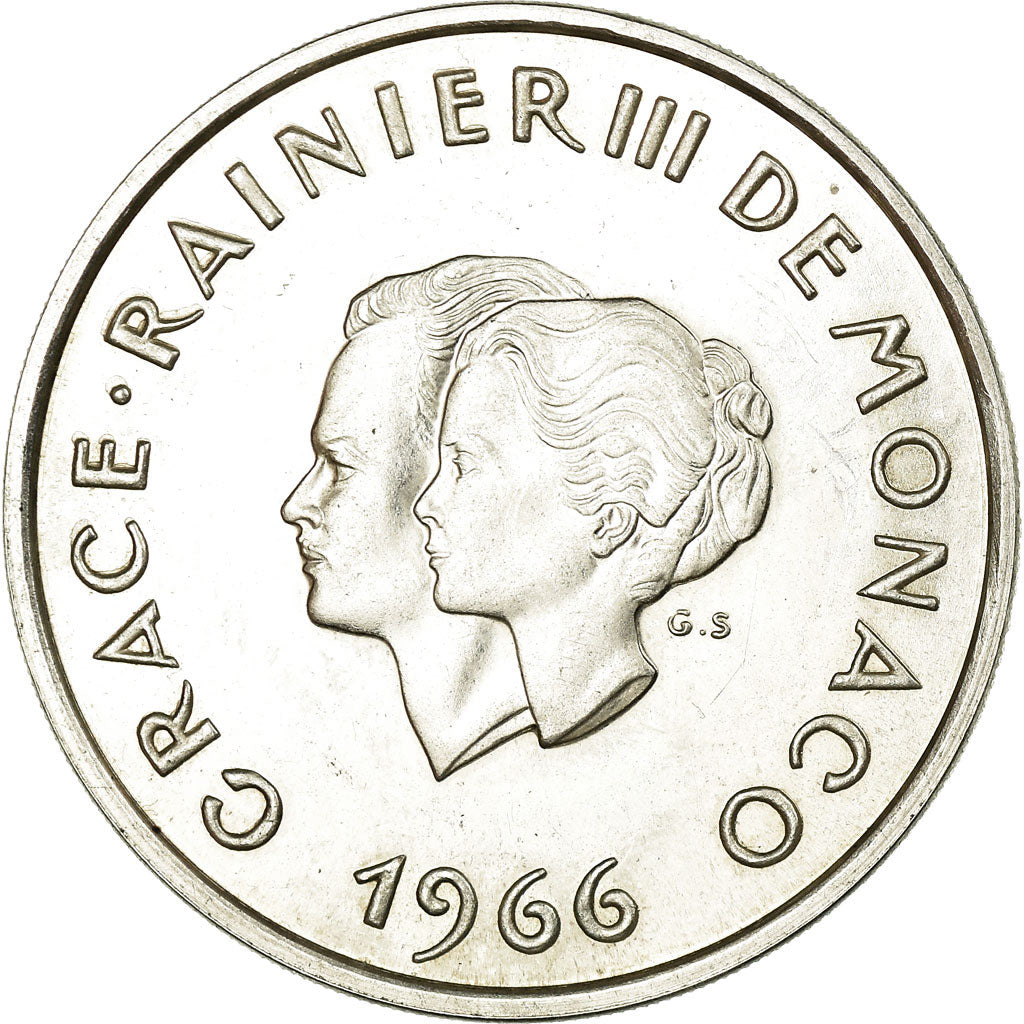 Coin, Monaco, Rainier III, 10 Francs, 1966, AU(50-53), Silver, KM:M1, Gadoury:MC