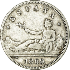 Coin, Spain, Provisional Government, 2 Pesetas, 1869, Madrid, EF(40-45), Silver