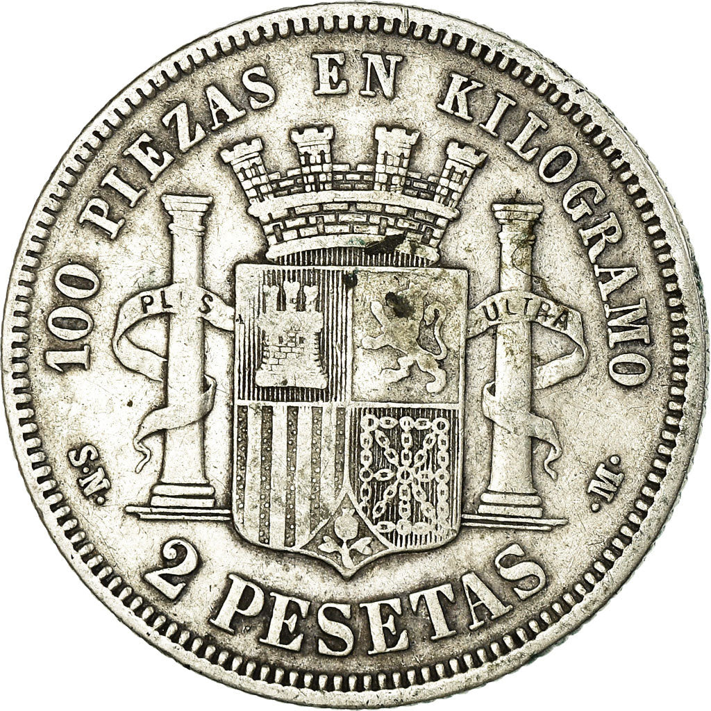 Coin, Spain, Provisional Government, 2 Pesetas, 1869, Madrid, EF(40-45), Silver