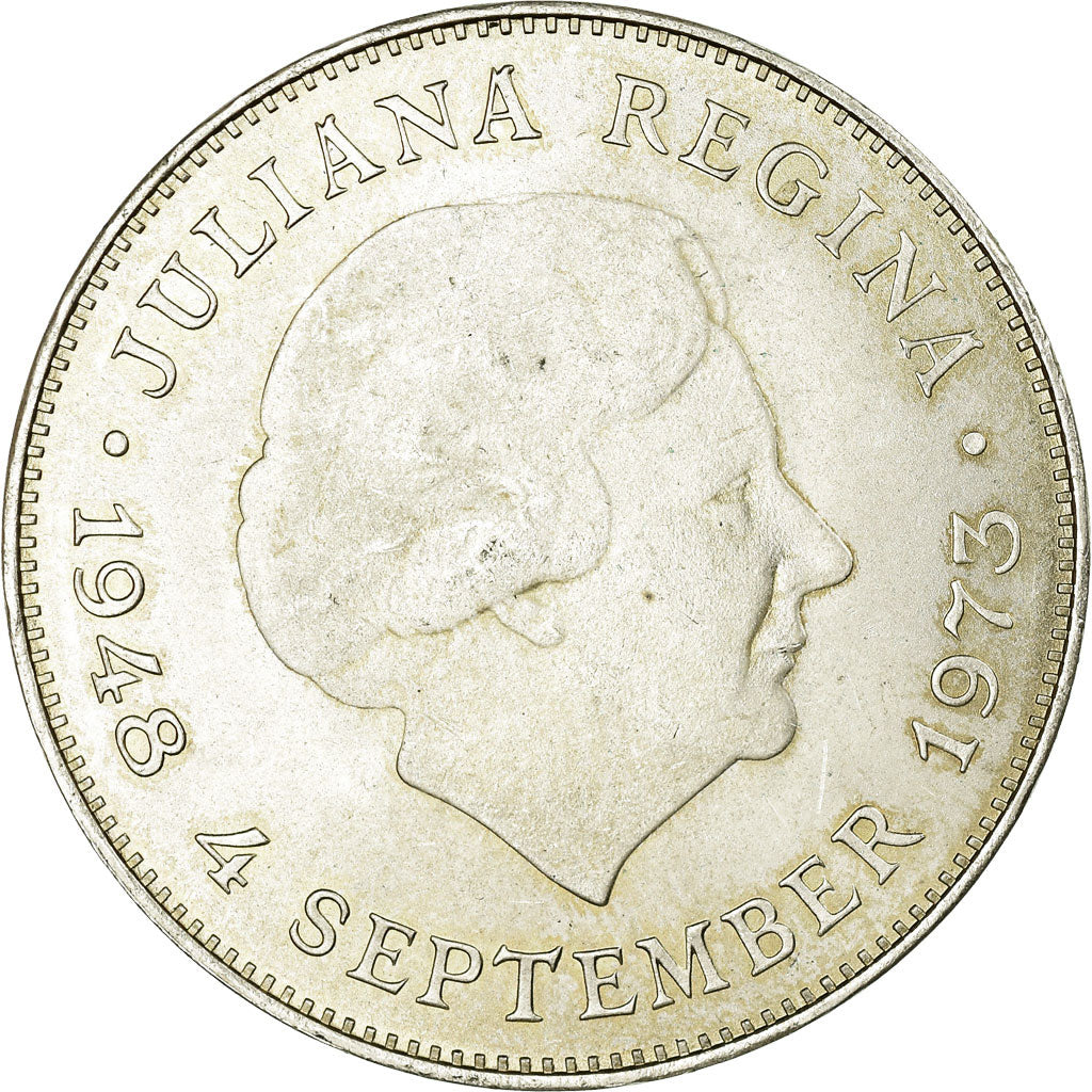 Munten, Nederland, Juliana, 10 Gulden, 1973, Utrecht, ZF+, Zilver, KM:196