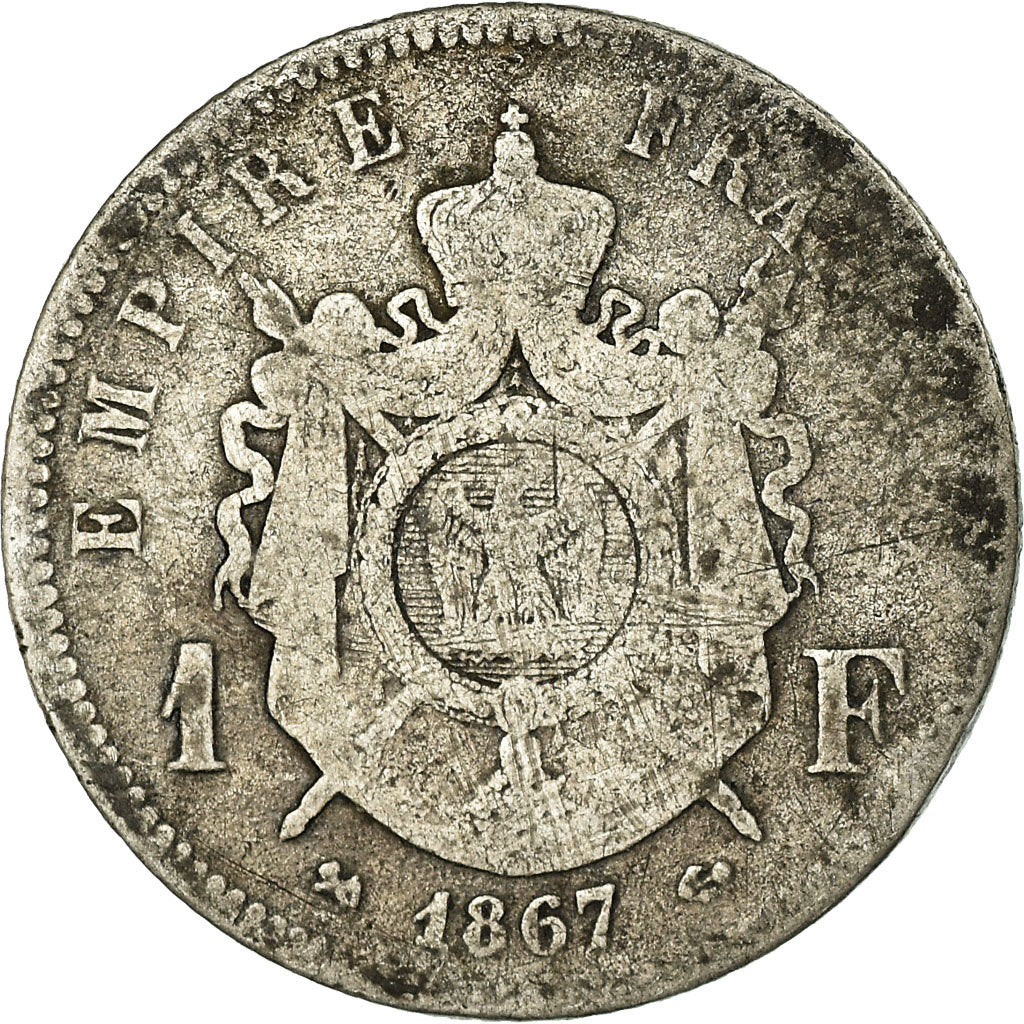 Coin, France, Napoleon III, Napoléon III, Franc, 1867, Bordeaux, F(12-15)