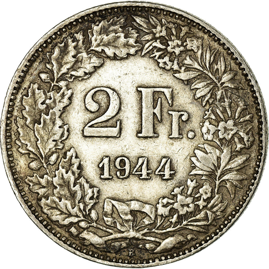 Coin, Switzerland, 2 Francs, 1944, Bern, AU(50-53), Silver, KM:21