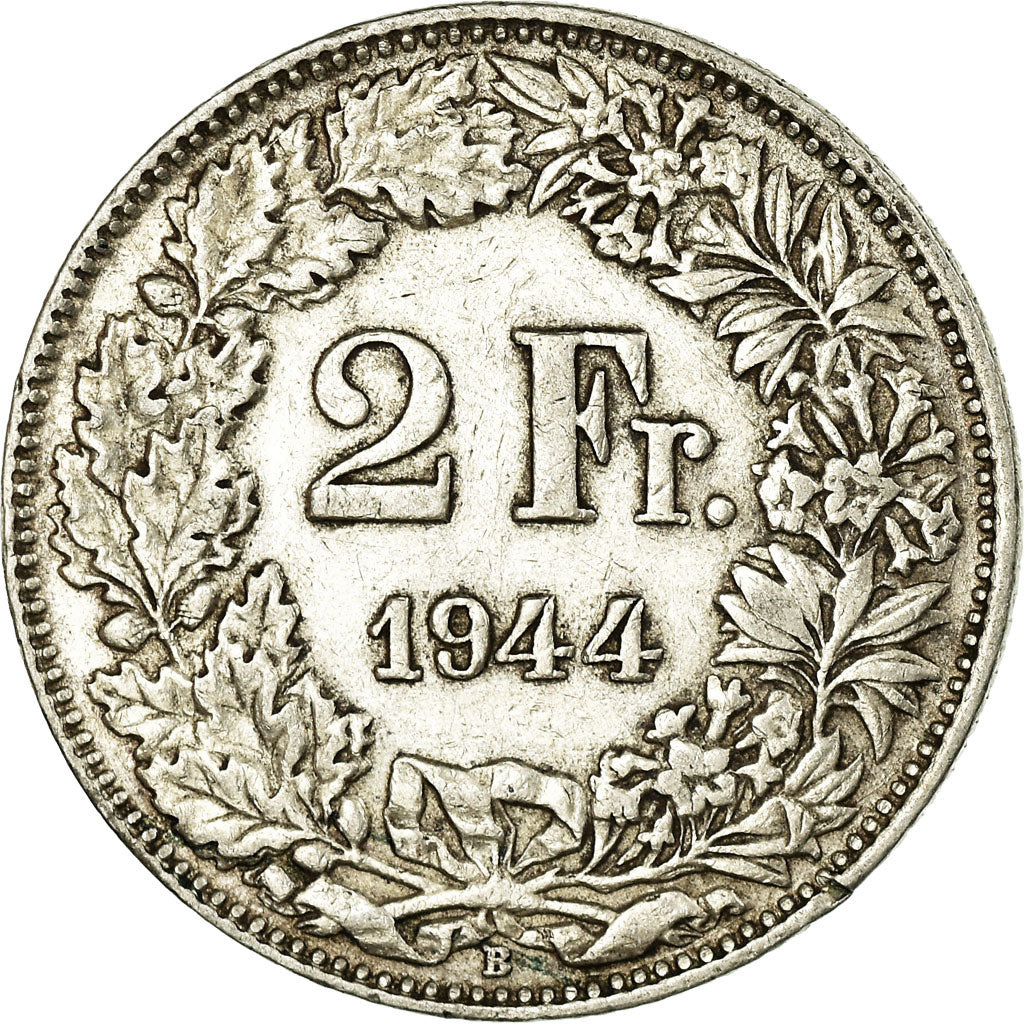 Coin, Switzerland, 2 Francs, 1944, Bern, EF(40-45), Silver, KM:21