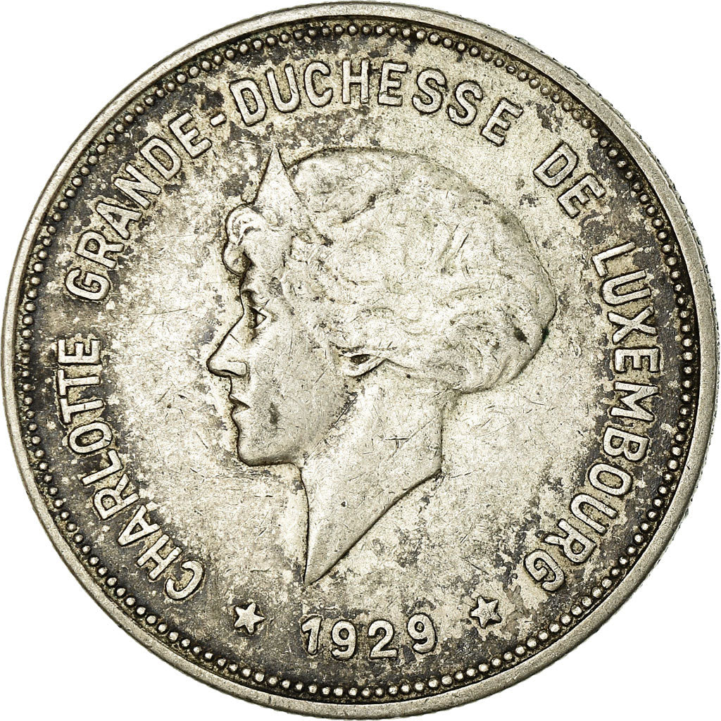 Coin, Luxembourg, Charlotte, 5 Francs, 1929, EF(40-45), Silver, KM:38