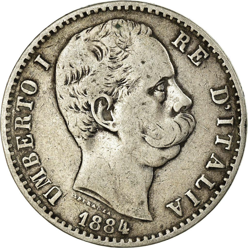 Coin, Italy, Umberto I, 2 Lire, 1884, Rome, VF(30-35), Silver, KM:23