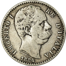 Coin, Italy, Umberto I, 2 Lire, 1884, Rome, VF(30-35), Silver, KM:23
