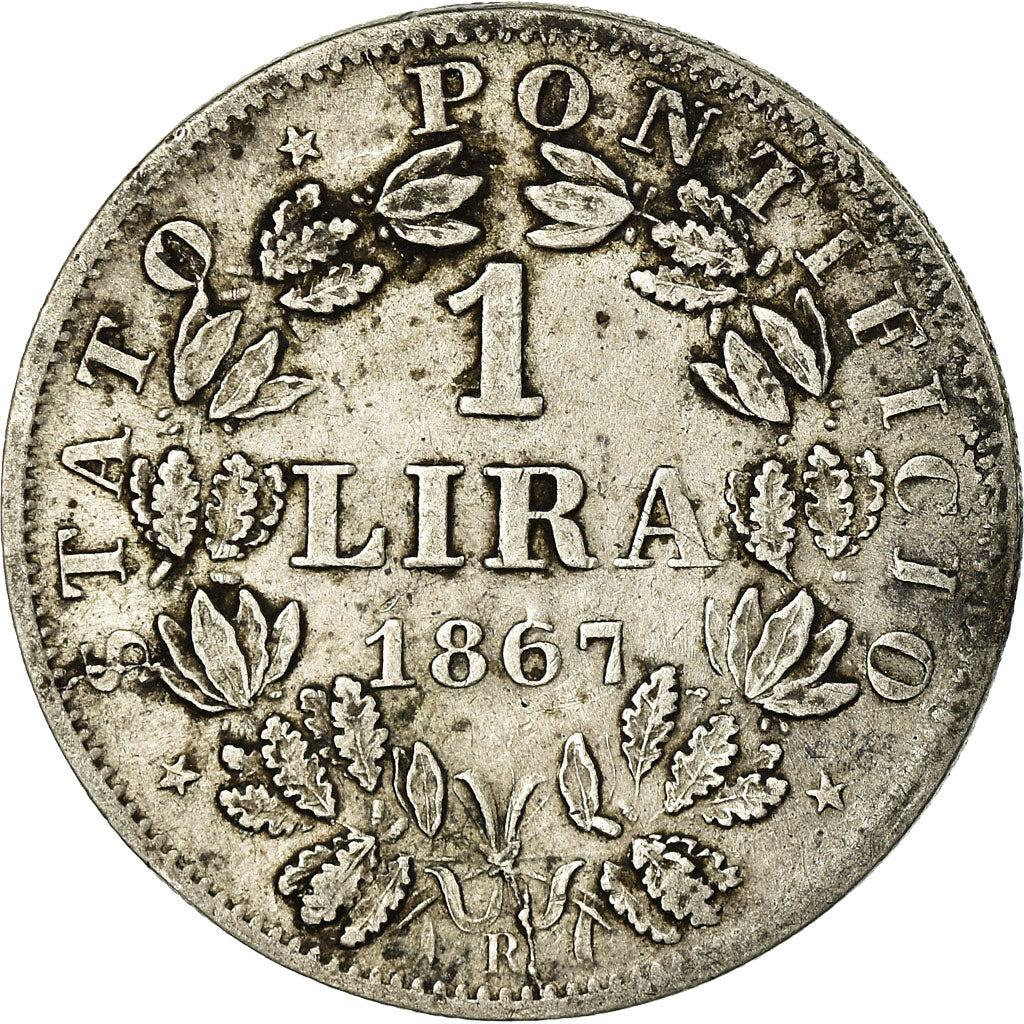 Moneta, DEPARTAMENTY WŁOSKIE, PAPAL STATES, Pius IX, Lira, 1867, Roma