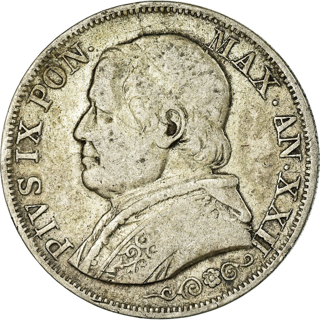 Moeda, ESTADOS ITALIANOS, PAPAL STATES, Pius IX, Lira, 1868, Rome, VF(20-25)