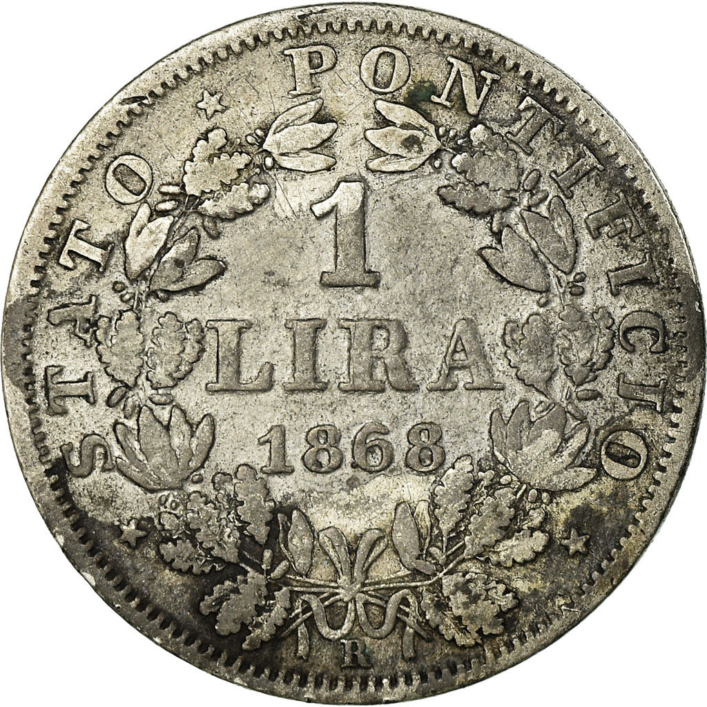 Moeda, ESTADOS ITALIANOS, PAPAL STATES, Pius IX, Lira, 1868, Rome, VF(20-25)